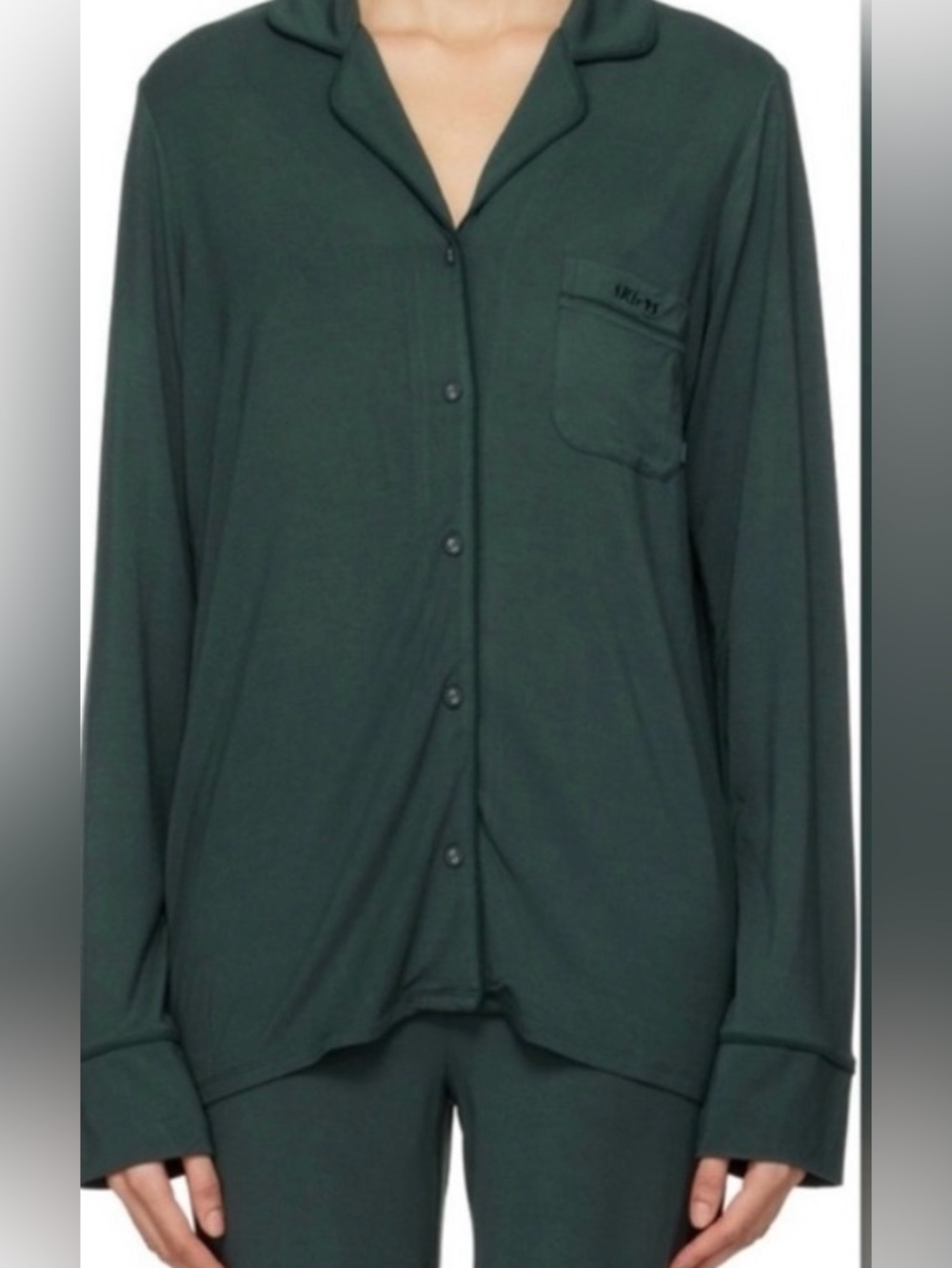 SKIMS Dark Green Button-Down Sleep Shirt